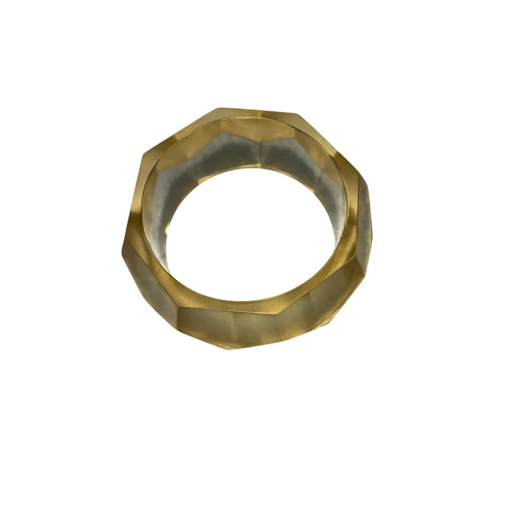 Iris Apfel & Bajalia Faceted Chunky Lucite Wide Bangle Translucent Amber Yellow